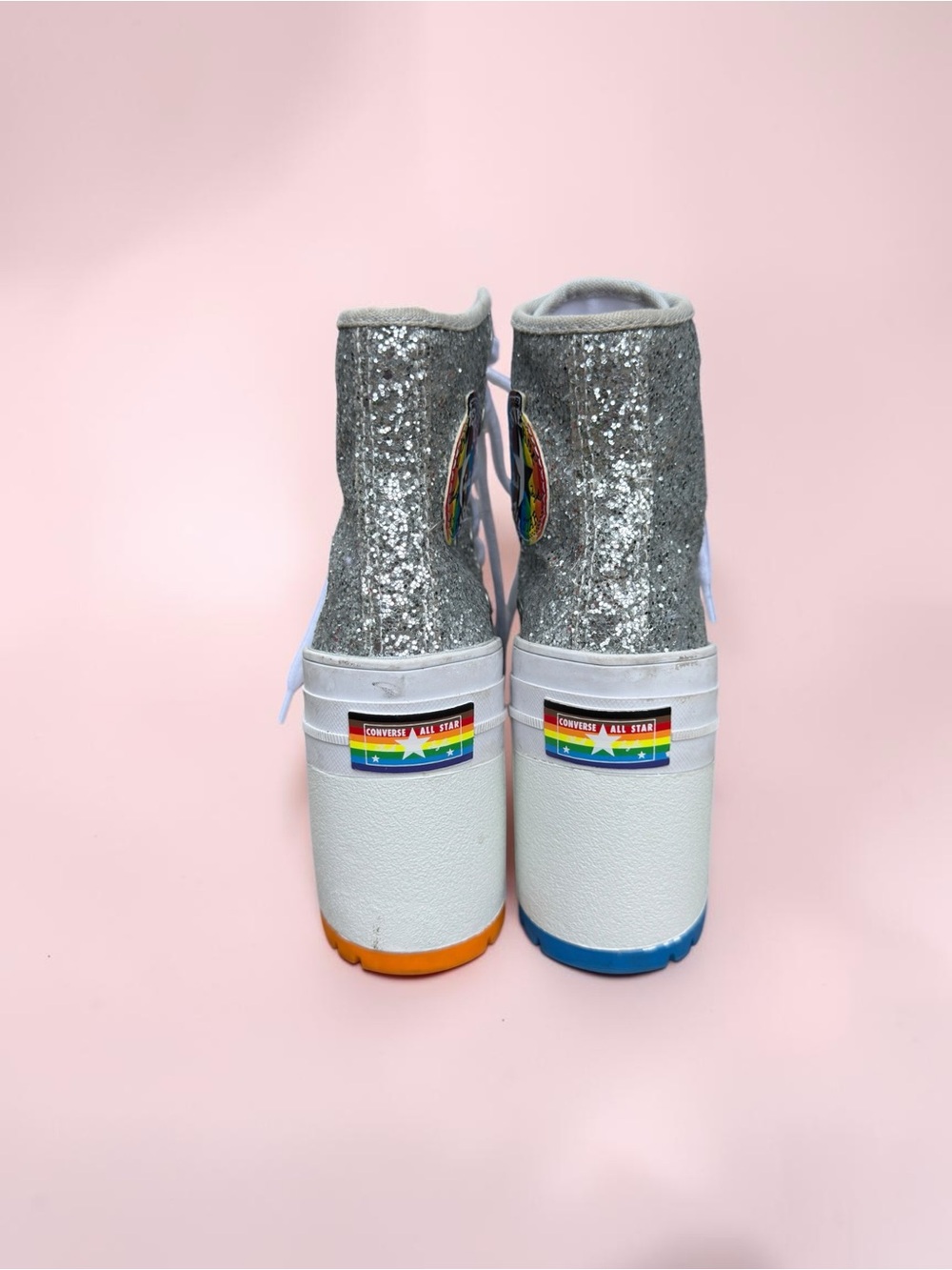 Converse Chuck 70 De Luxe Heel Disco Glam Silver Glitter Pride Chunky women sz 5 - Picture 5 of 13